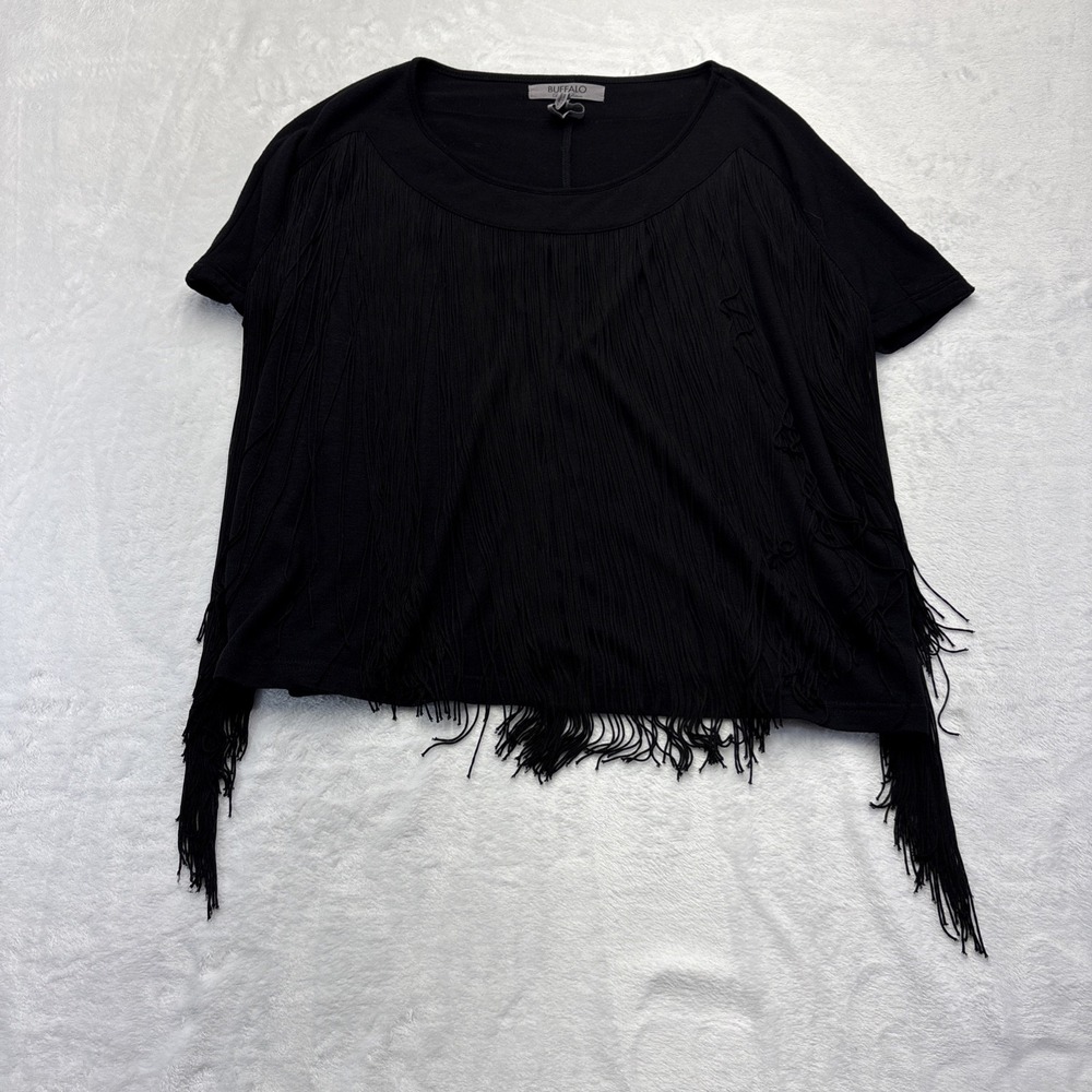 Buffalo David Bitton Black Fringe Crop Top Women XS Festival Western